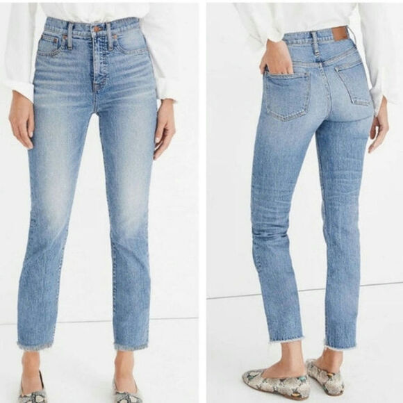 Madewell The Perfect Vintage Jean High Rise Raw Hem Crop Ankle Blue Denim 24 - Picture 14 of 15